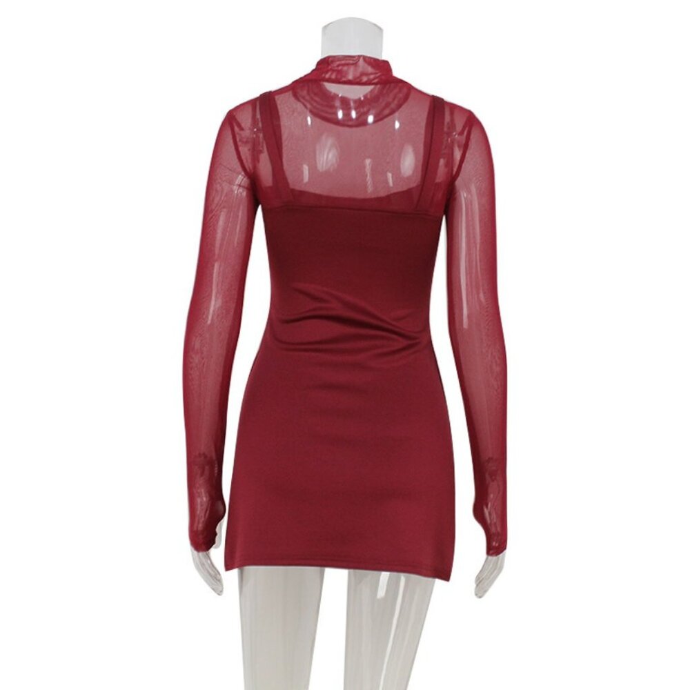 Chic Mesh Patchwork A-Line Dress | Sophisticated Sheer Detail Party Mini - Picture 3 of 6
